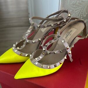 Valentino Garavani Yellow and Tan Studded Heels